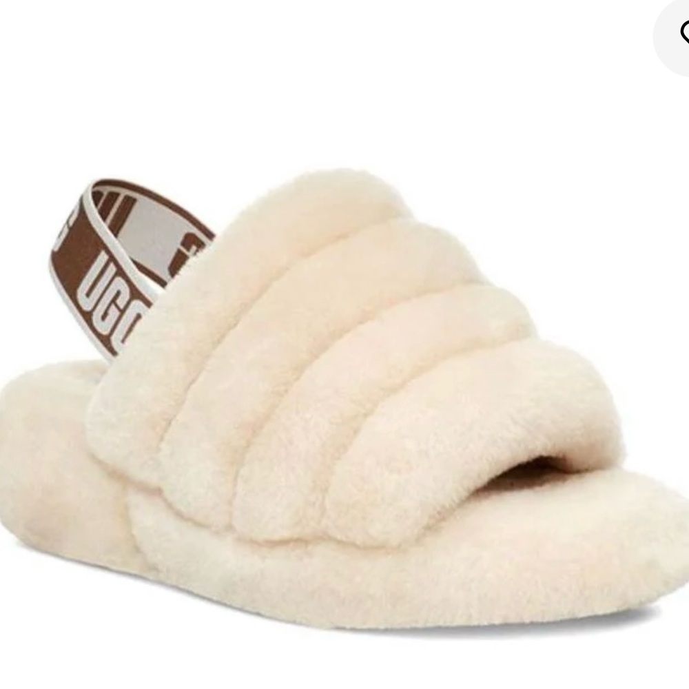 UGG Cream Fluffy Slides with Branded Strap
